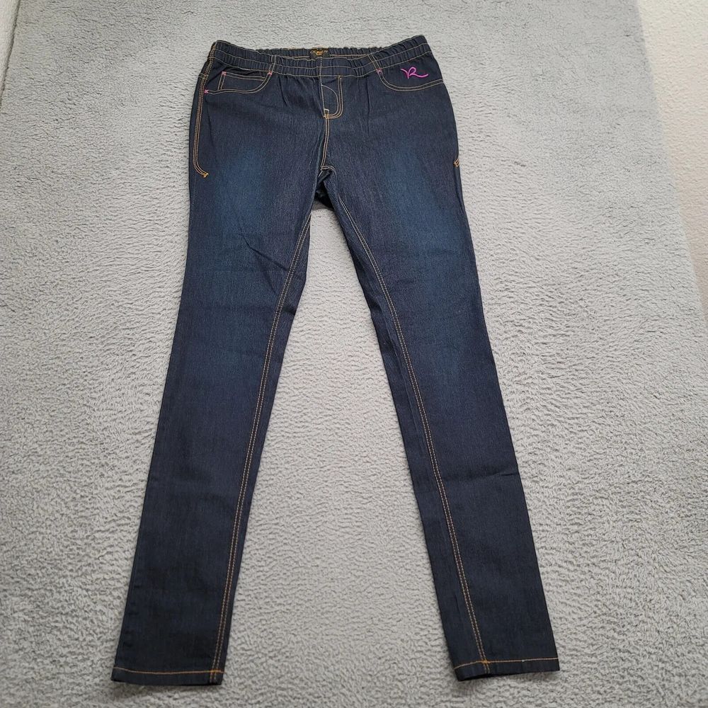 Rocawear Jeans Womens 14 Blue Denim Skinny Elastic Waist Dark Wash‎ Y2k Logo